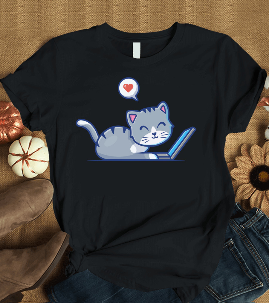 Lovely Cat Heart Laptop T-Shirt