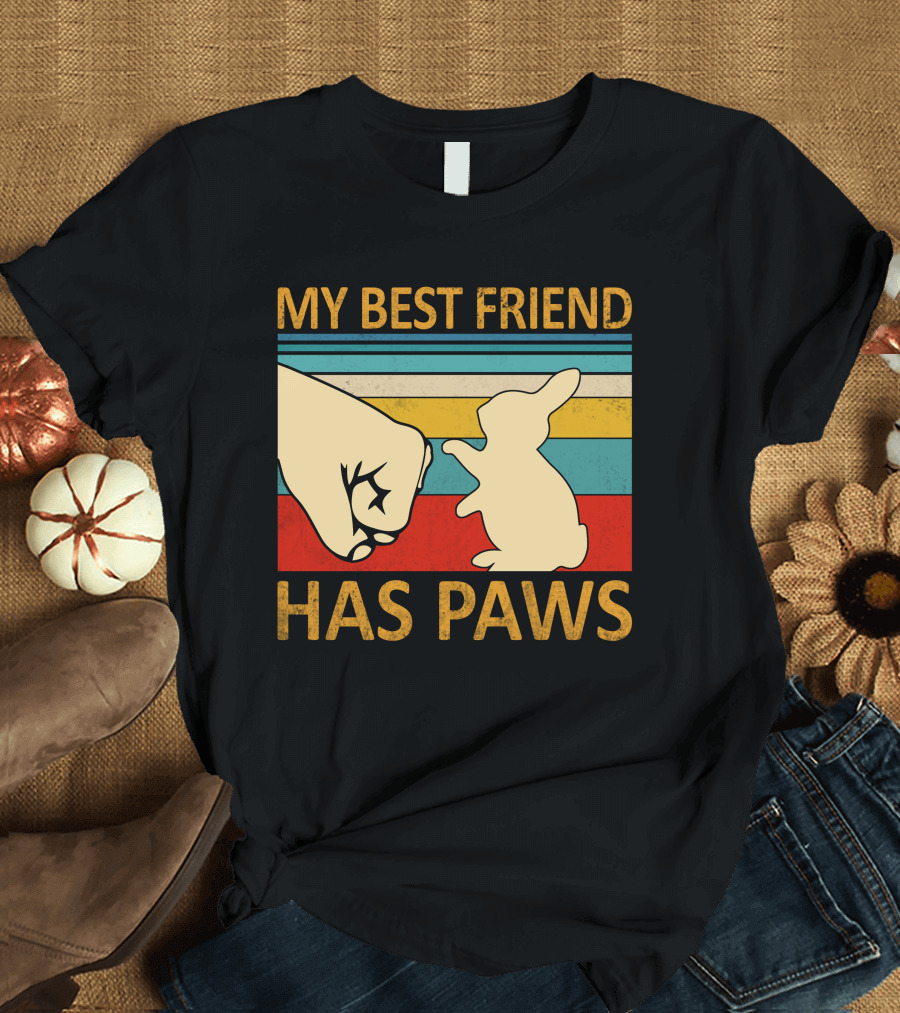 MY BEST FRIEND HAS PAWS BUNNY VINTAGE STRIPES PAW FIST BUMP T-Shirt