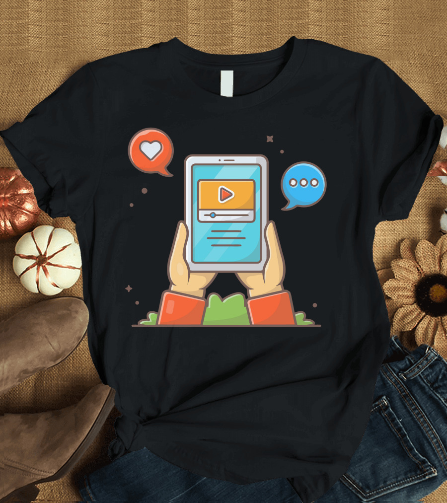 Online Streaming Video Interactive Tablet with Love and Comment Icons T-Shirt