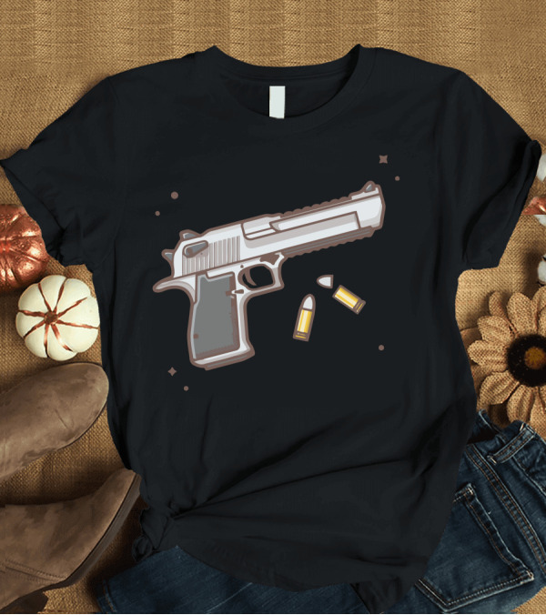 T-Shirt: Pistol Gun With Bullets T-Shirt Pistol Gun With Bullets T-Shirt