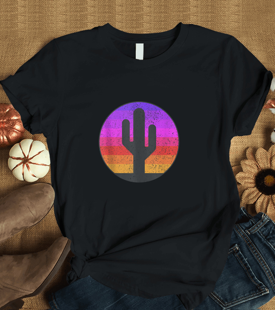 Vintage Sunset Saguaro Cactus Retro Desert Vibes T-Shirt