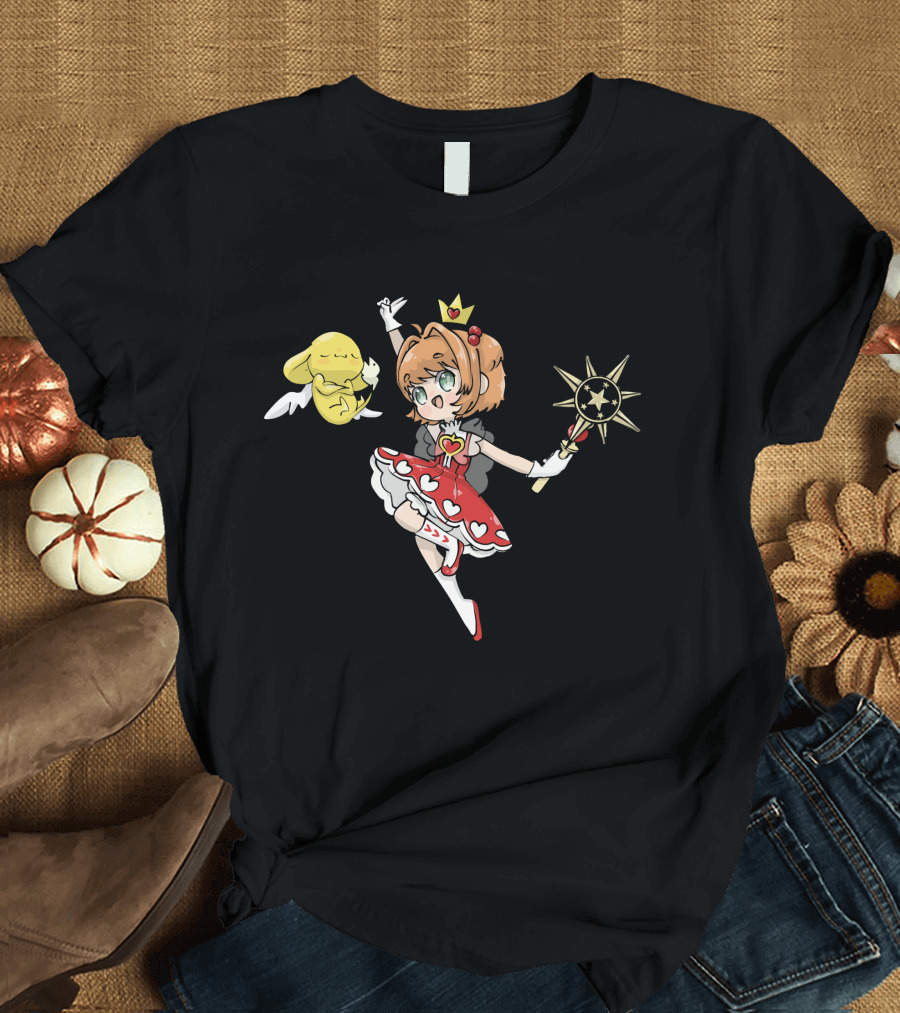 Cardcaptor Sakura Magical Girl and Kero with Star Wand and Heart Dress T-Shirt