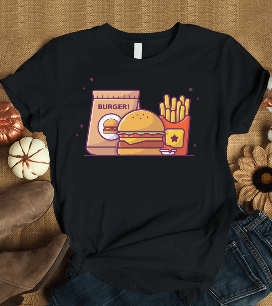 Take Away Delivery Burger French Fries Cheese Sauce T-Shirt