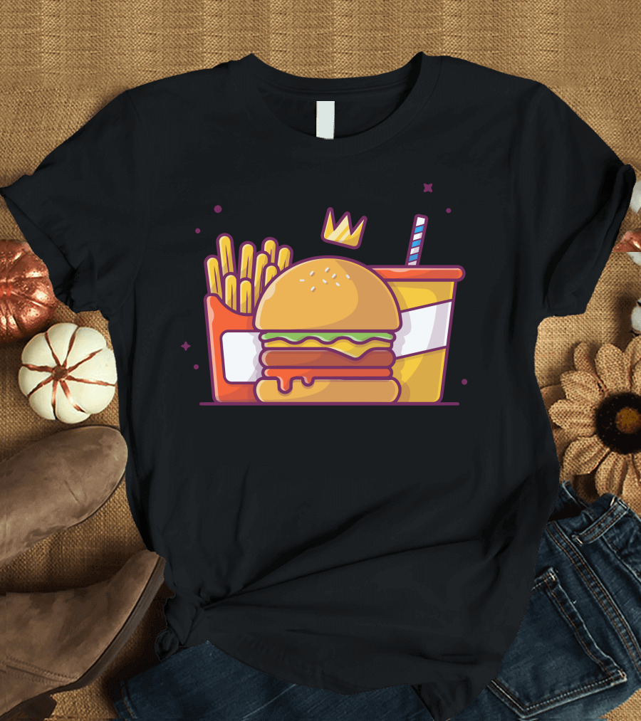 Tasty Combo Cheese Burger Crown French Fries Soda T-Shirt