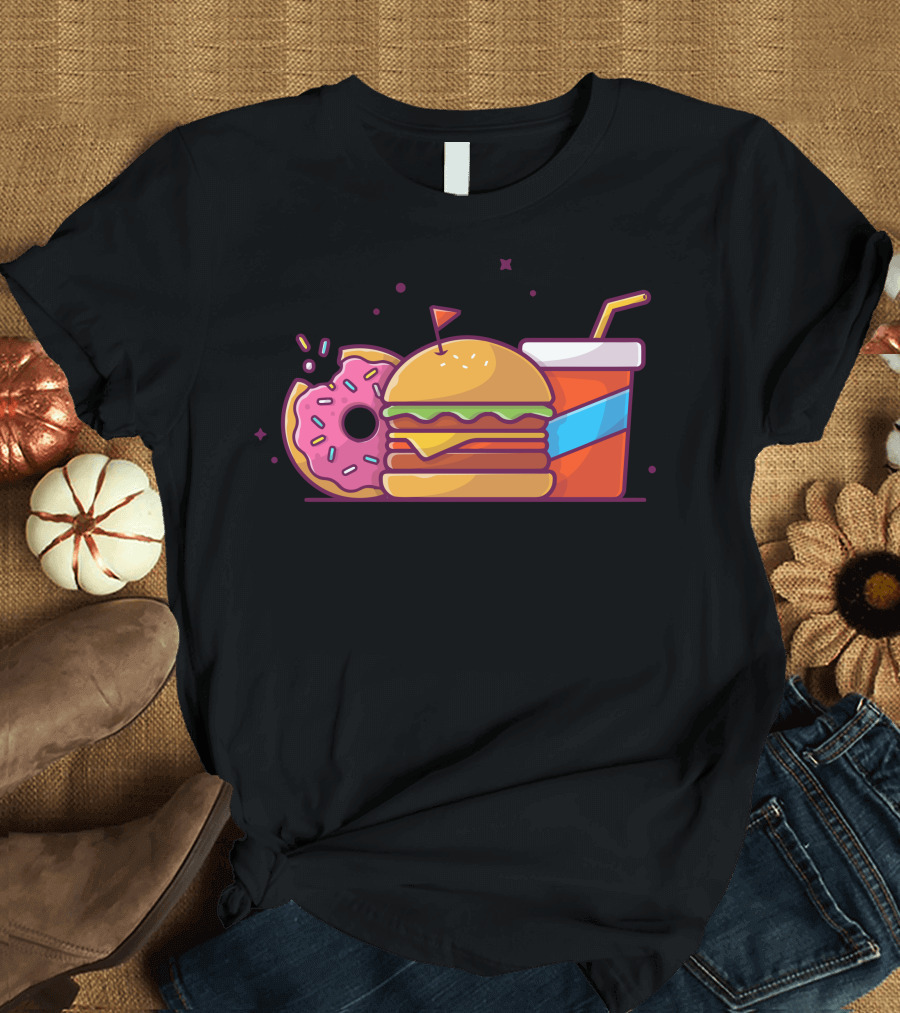 Cheese Burger Donut Soda Tasty Combo Menu T-Shirt