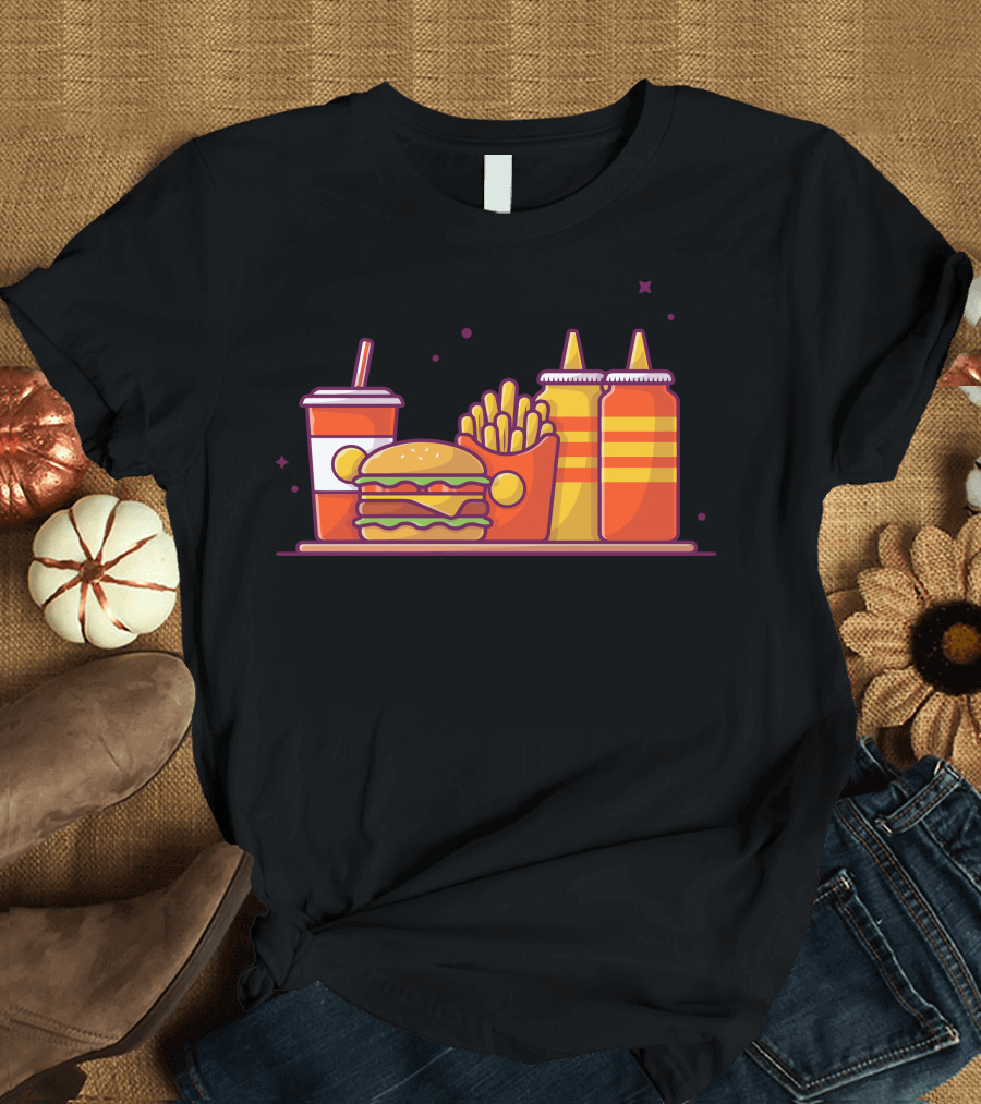 Tasty Combo Cheese Burger French Fries Drink Bottles T-Shirt