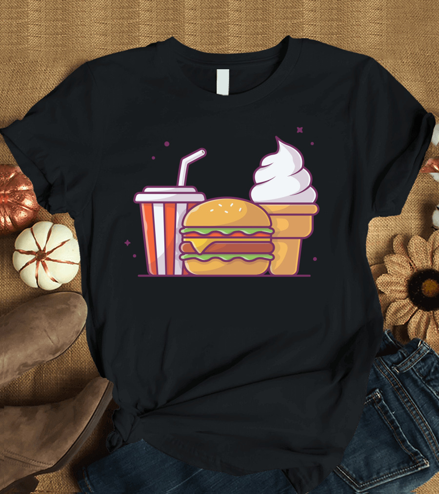 Cheese Burger Soda Ice Cream Combo Menu Delight T-Shirt