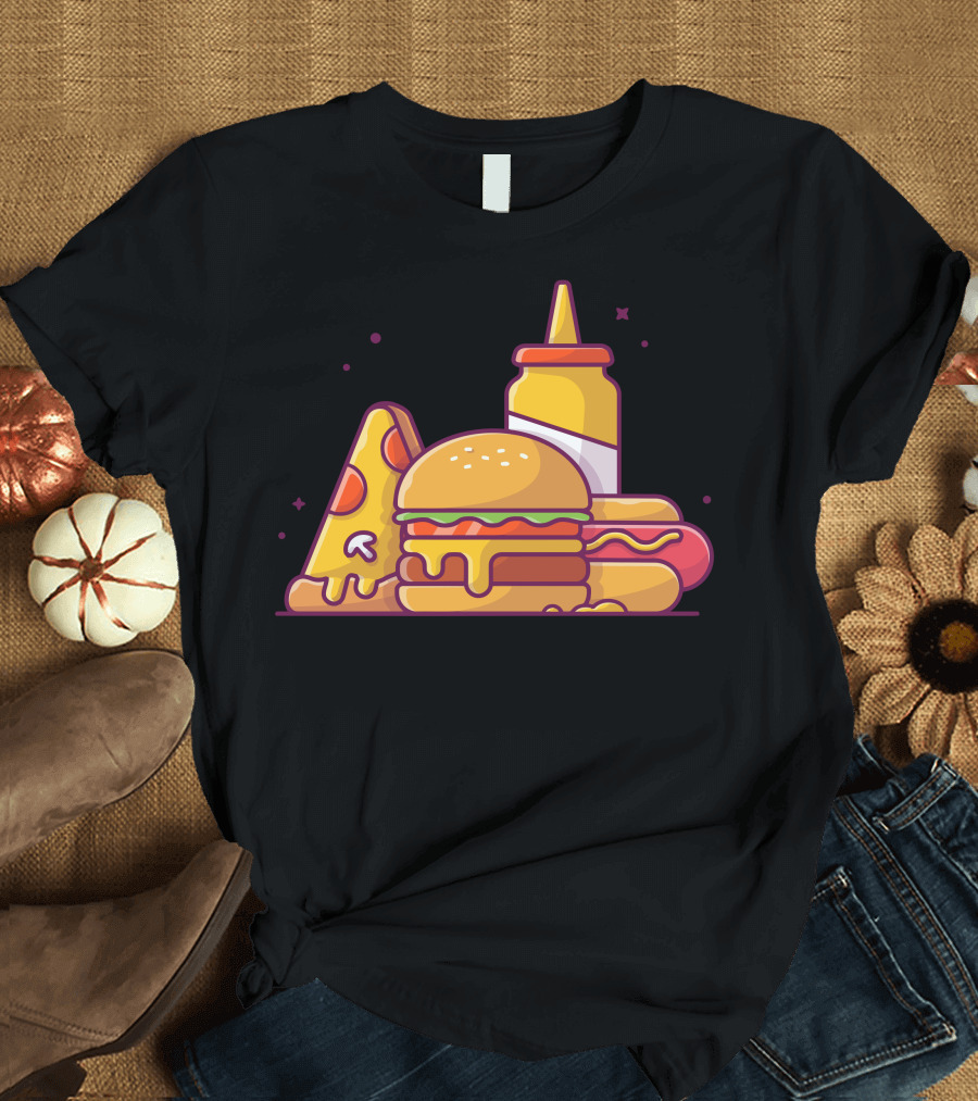 Tasty Combo Menu Mustard Hotdog Pizza Slice Hamburger T-Shirt