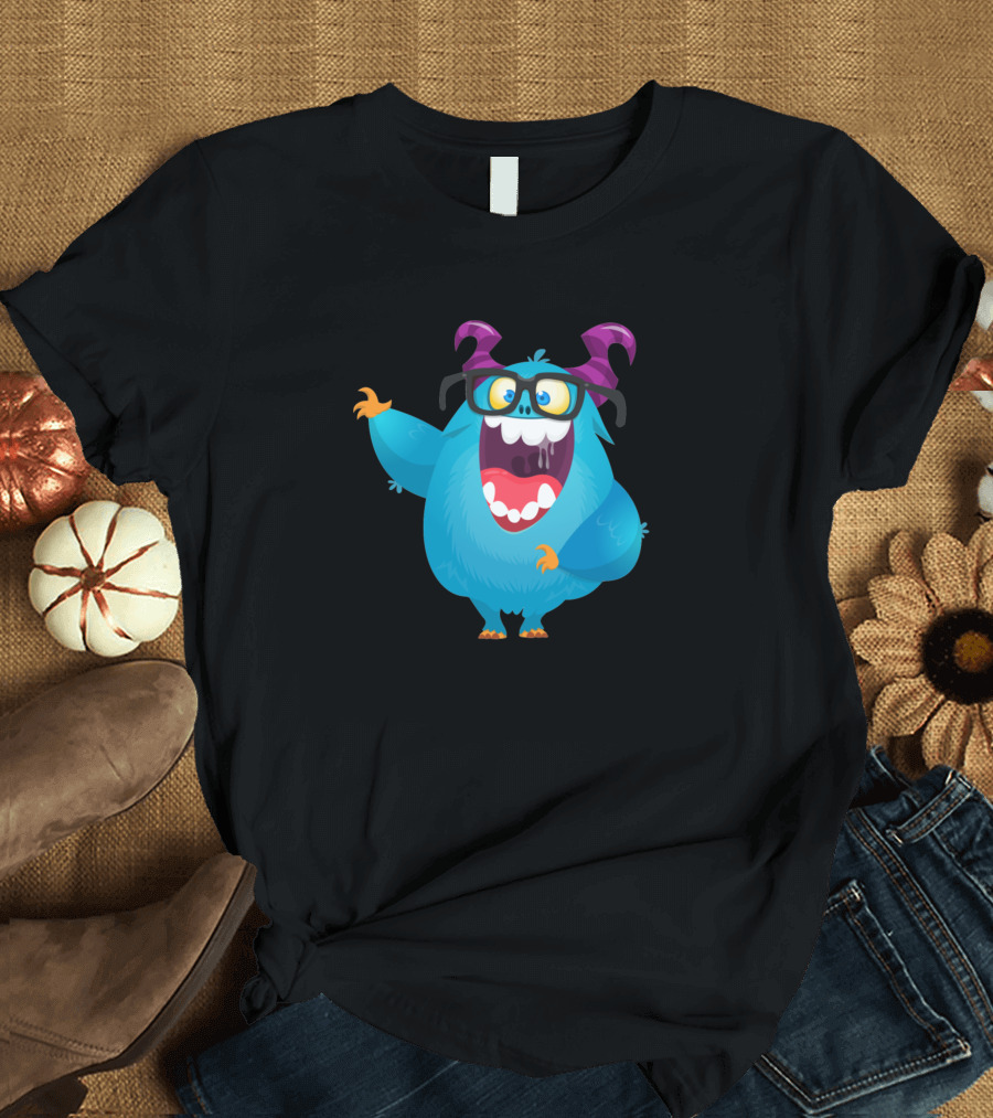 Blue Monster with Purple Horns and Glasses T-Shirt