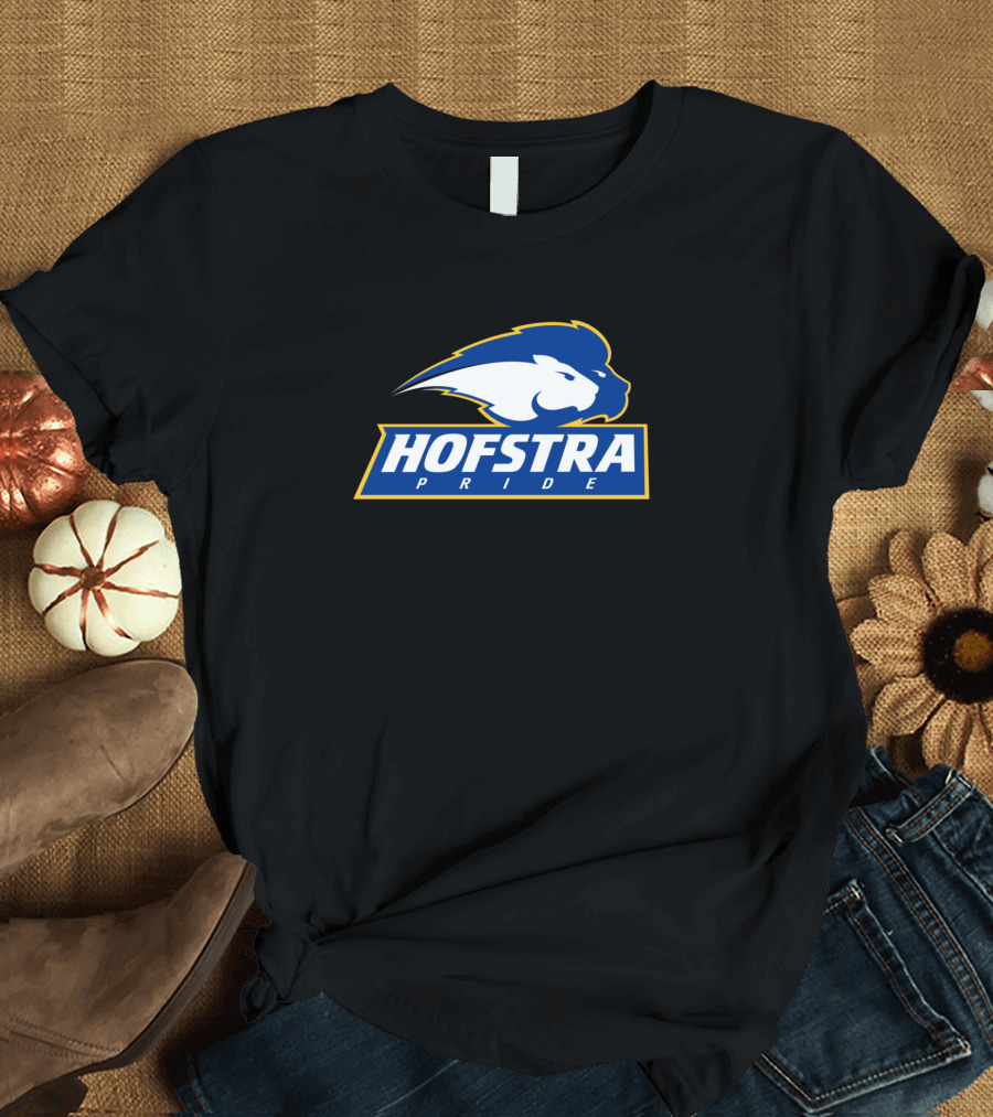 Hofstra University Pride Lions Logo Blue and White T-Shirt