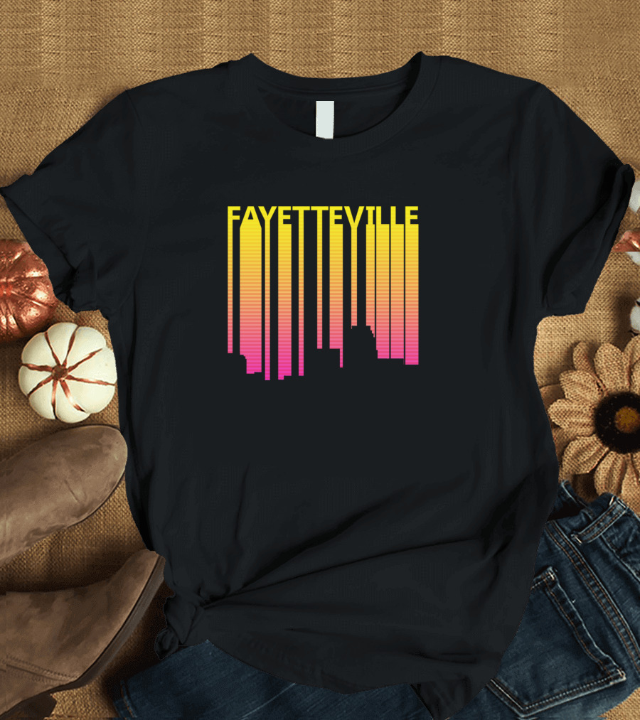 Fayetteville Retro 1980s Skyline Vibrant Gradient T-Shirt