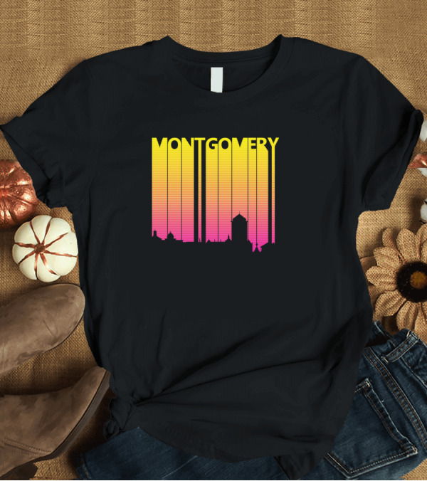 T-Shirt: Montgomery Skyline Retro 1980s Sunset Gradient T-Shirt Montgomery Skyline Retro 1980s Sunset Gradient T-Shirt