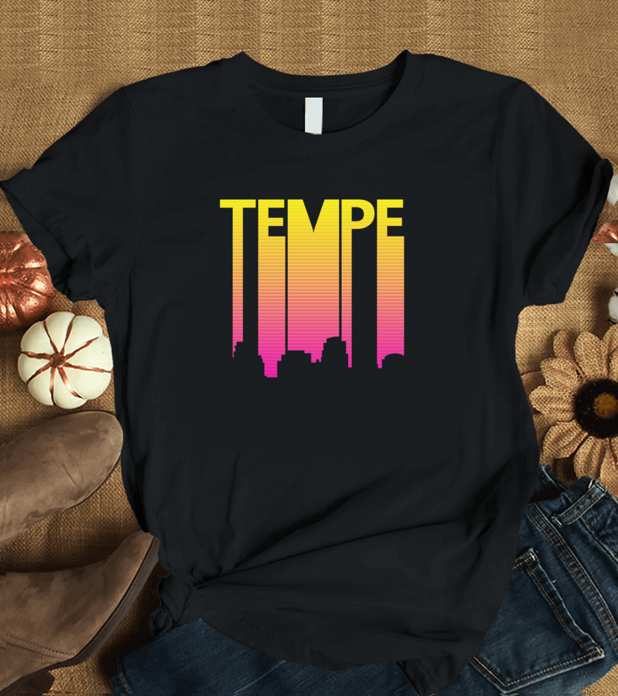 Tempe 1980s Retro Skyline Gradient Typography T-Shirt