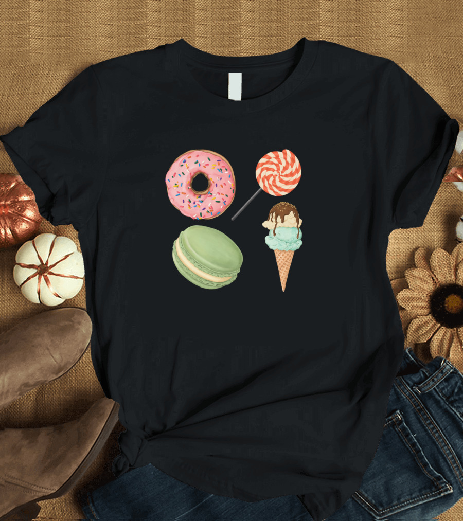 Sweet Dessert Donut Macaron Ice Cream Lollipop T-Shirt