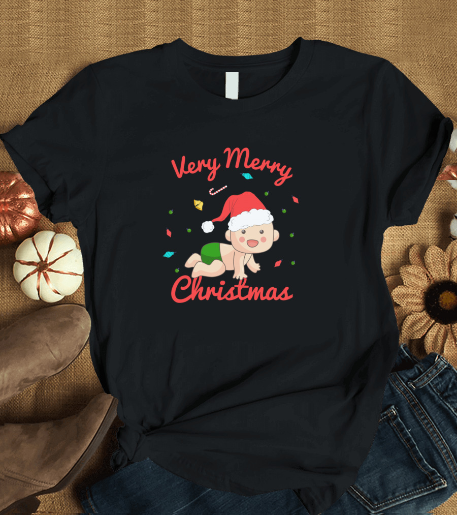 Very Merry Christmas Baby Santa Hat T-Shirt