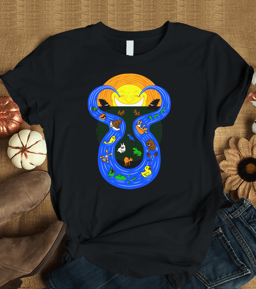 Cry Us A River Sun with Animals Flowing on Blue Streams T-Shirt