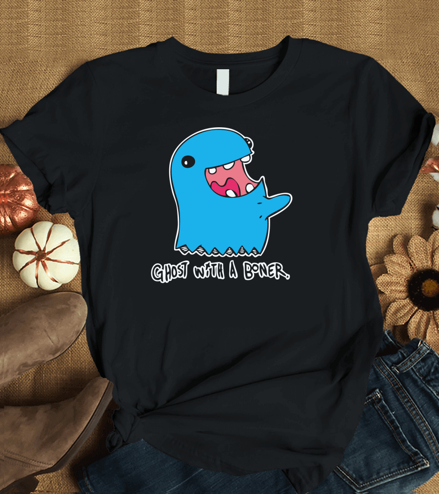 GHOST WITH A BONER Blue Cartoon Creature with Text T-Shirt