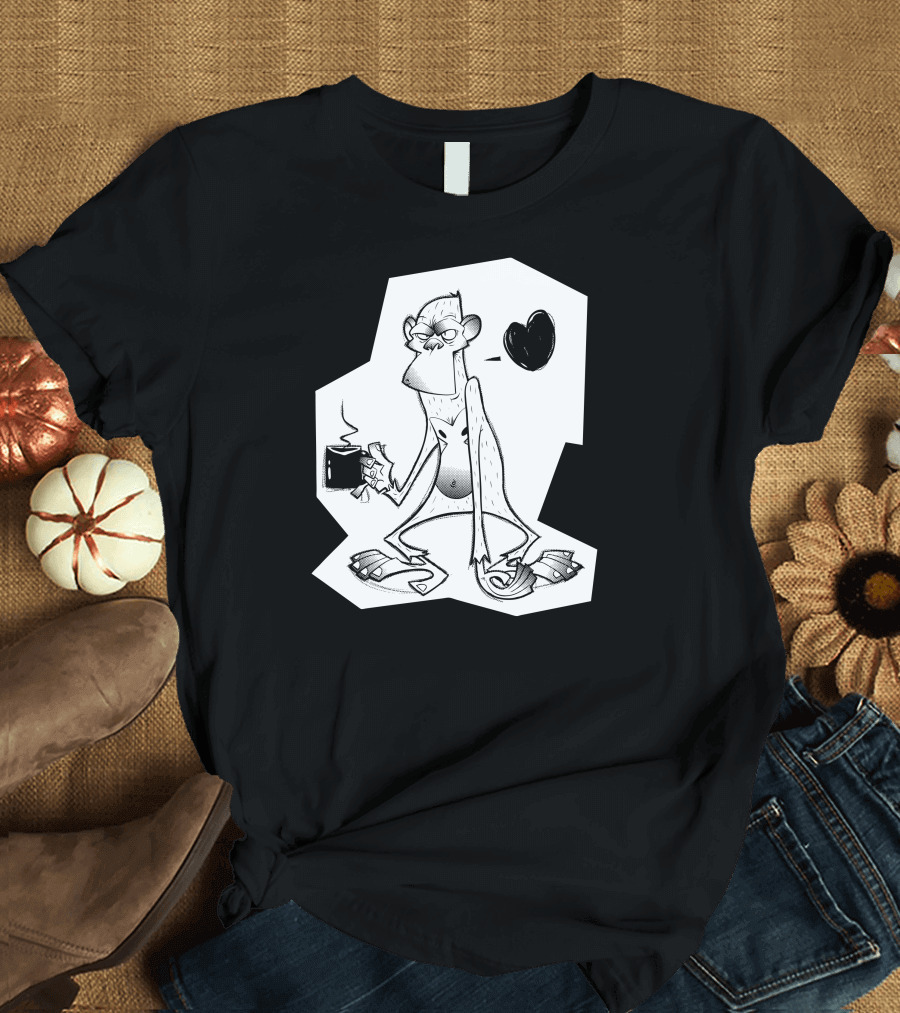 Grumpy Monkey with Coffee and Love Heart T-Shirt