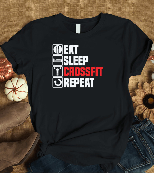 T-Shirt: Eat Sleep Crossfit Repeat Fitness Lifestyle Icons T-Shirt Eat Sleep Crossfit Repeat Fitness Lifestyle Icons T-Shirt