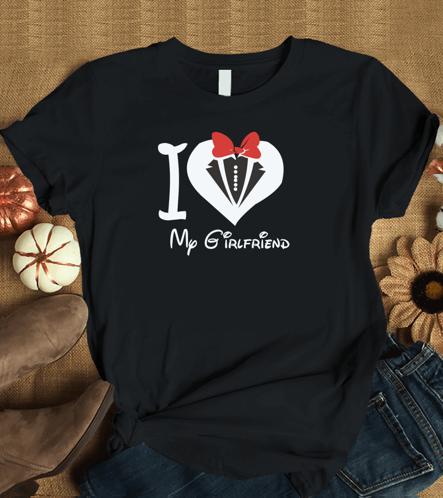 I Love My Girlfriend Tuxedo Heart Bow Tie T-Shirt