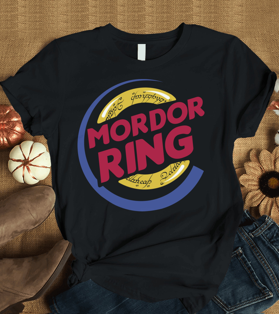 Mordor Ring One Ring Parody with Elvish Script and Circular T-Shirt