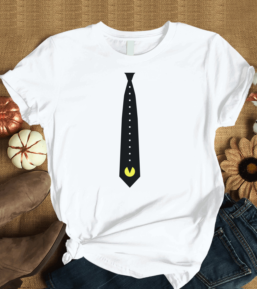 Pac-Man Black Tie with Yellow Icon and Dots T-Shirt