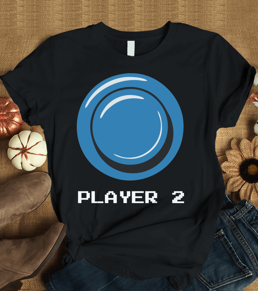 PLAYER 2 Retro Video Game Blue Button T-Shirt