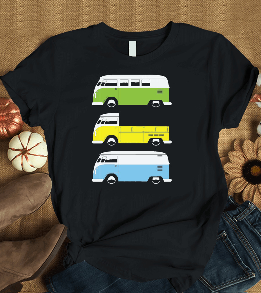 Vw Camper Bus Pick Up Van Green Yellow Blue Vintage Retro T-Shirt