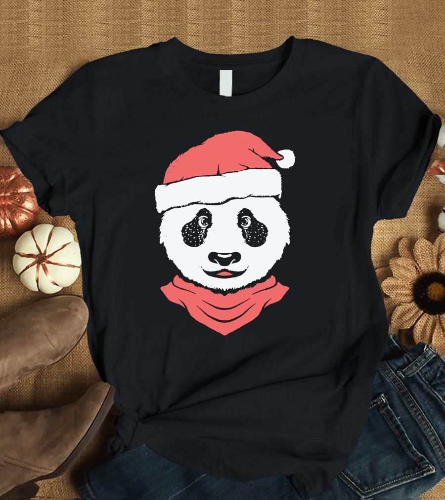 Xmas Panda Santa Hat Holiday T-Shirt