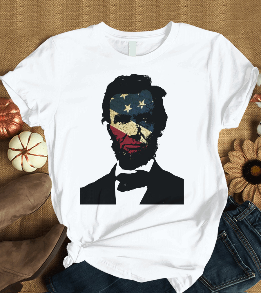 Abraham Lincoln Face with American Flag Independence Day T-Shirt