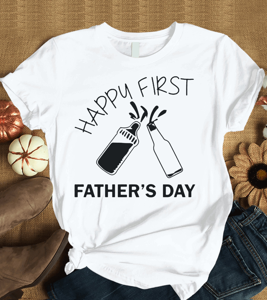 Happy First Father's Day Baby Bottle and Beer Toast T-Shirt