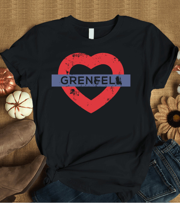 T-Shirt: Grenfell Red Heart Distressed Blue Banner T-Shirt Grenfell Red Heart Distressed Blue Banner T-Shirt