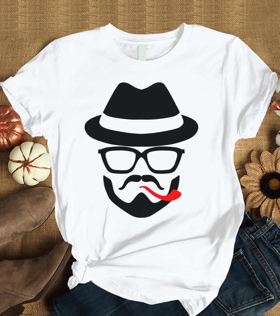 Hat Fedora Glasses Mustache Pipe T-Shirt