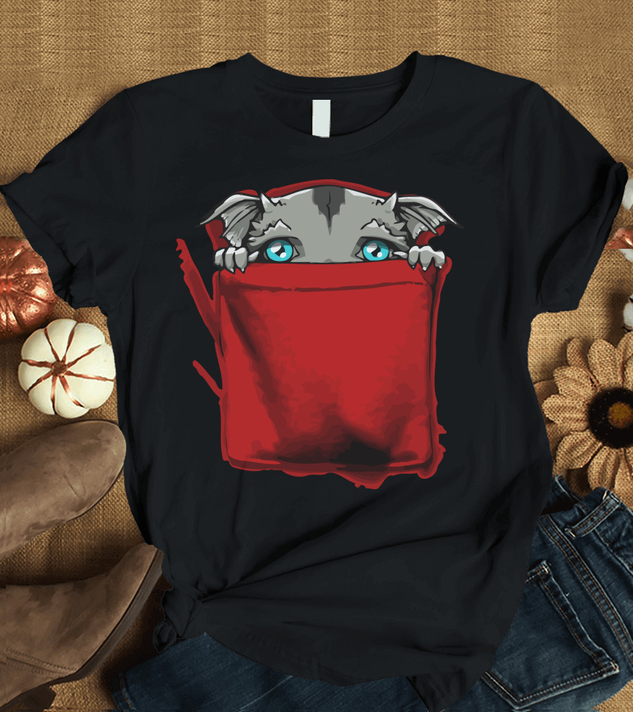 Shy Creature in Red Pocket T-Shirt