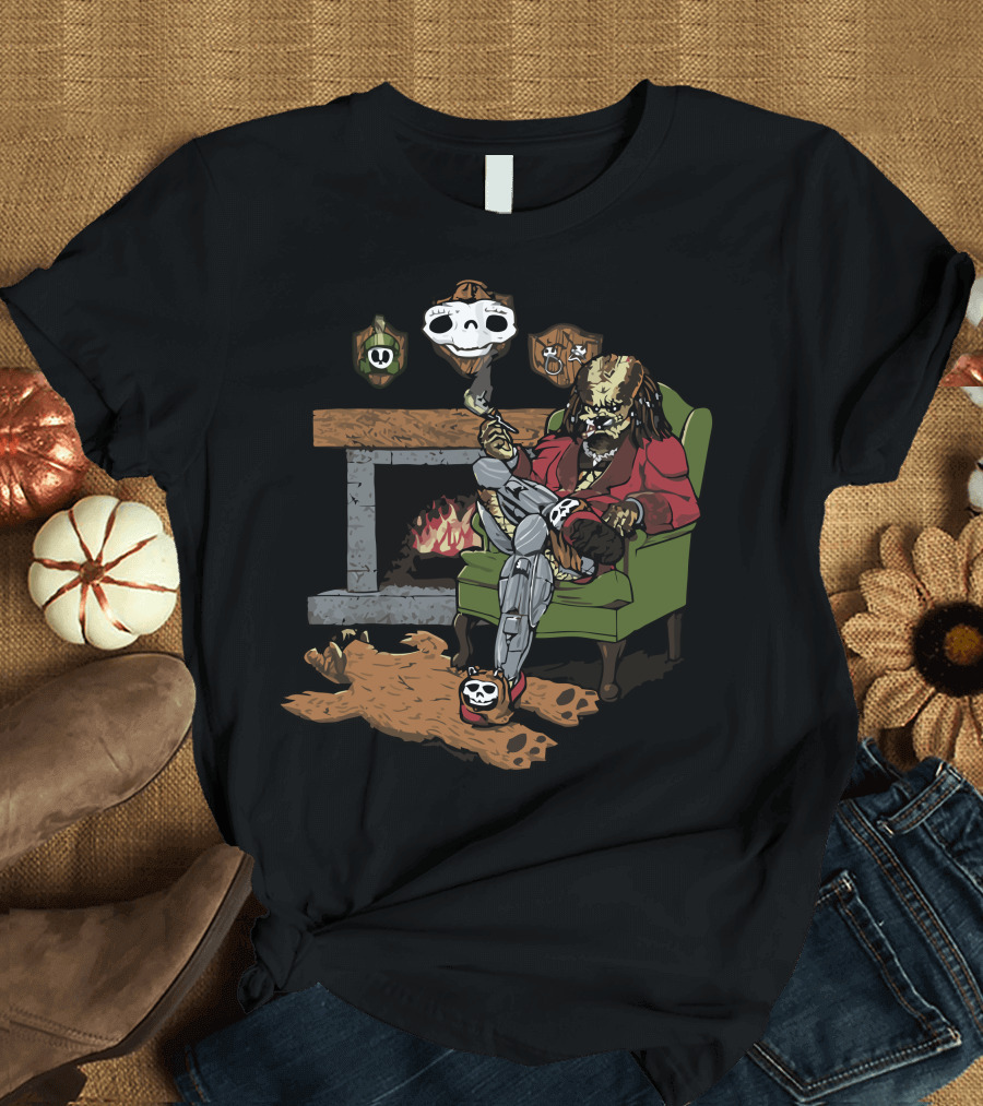 Small Game Hunter Predator Smoking by the Fireplace T-Shirt