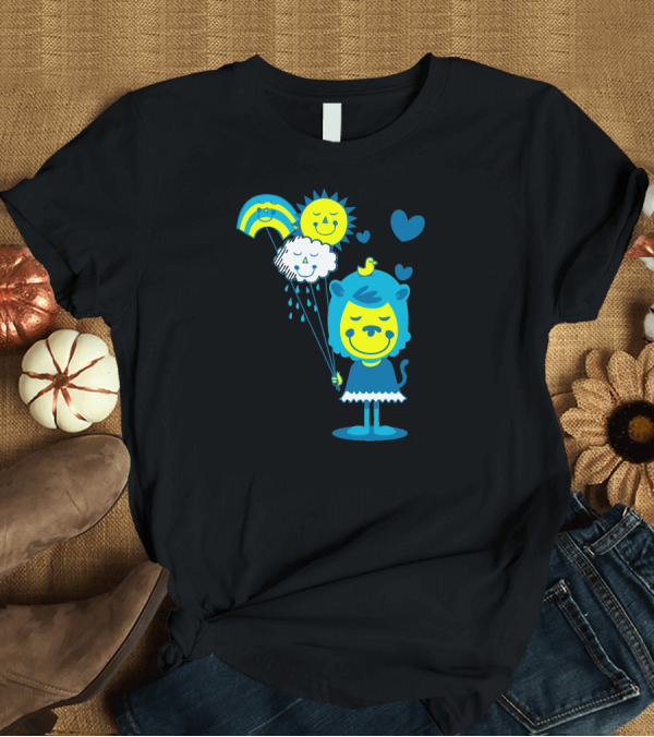 T-Shirt: Brighter Day with Smiling Sun, Cloud, and Rainbow Balloons T-Shirt Brighter Day with Smiling Sun, Cloud, and Rainbow Balloons T-Shirt
