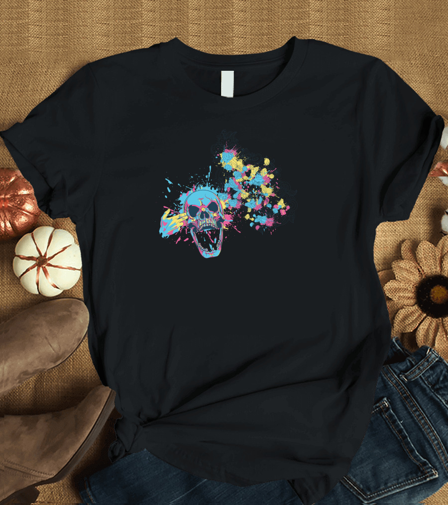 CMYK Skull Explosion Vibrant Colors T-Shirt