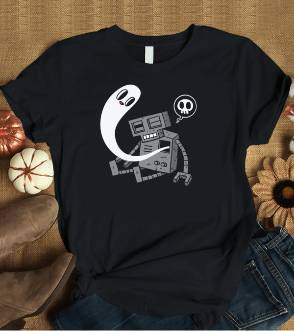T-Shirt: Ghostly Encounter with Dead Robot and Skull Bubble T-Shirt Ghostly Encounter with Dead Robot and Skull Bubble T-Shirt