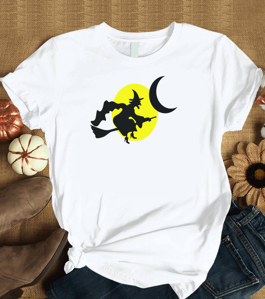 Halloween Madlibs Witch Flying in Moonlit Sky T-Shirt