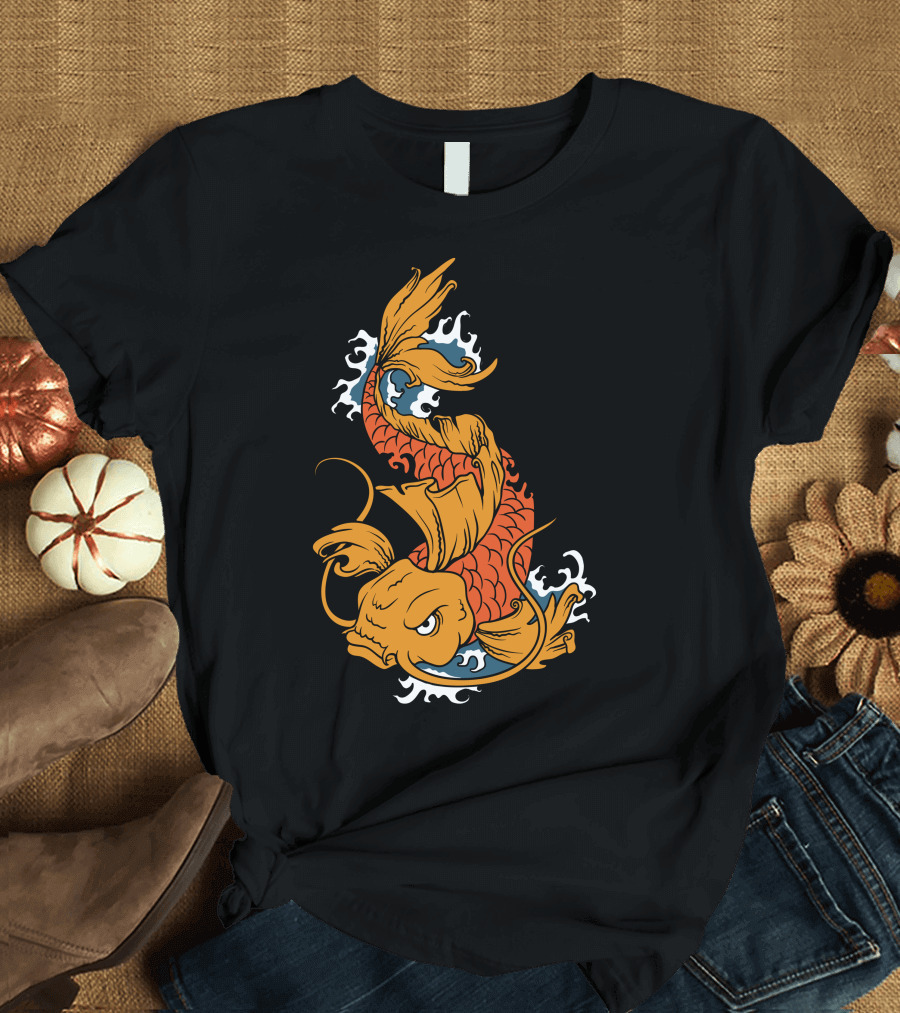 Koi Fish with Dynamic Waves and Flowing Orange Scales T-Shirt
