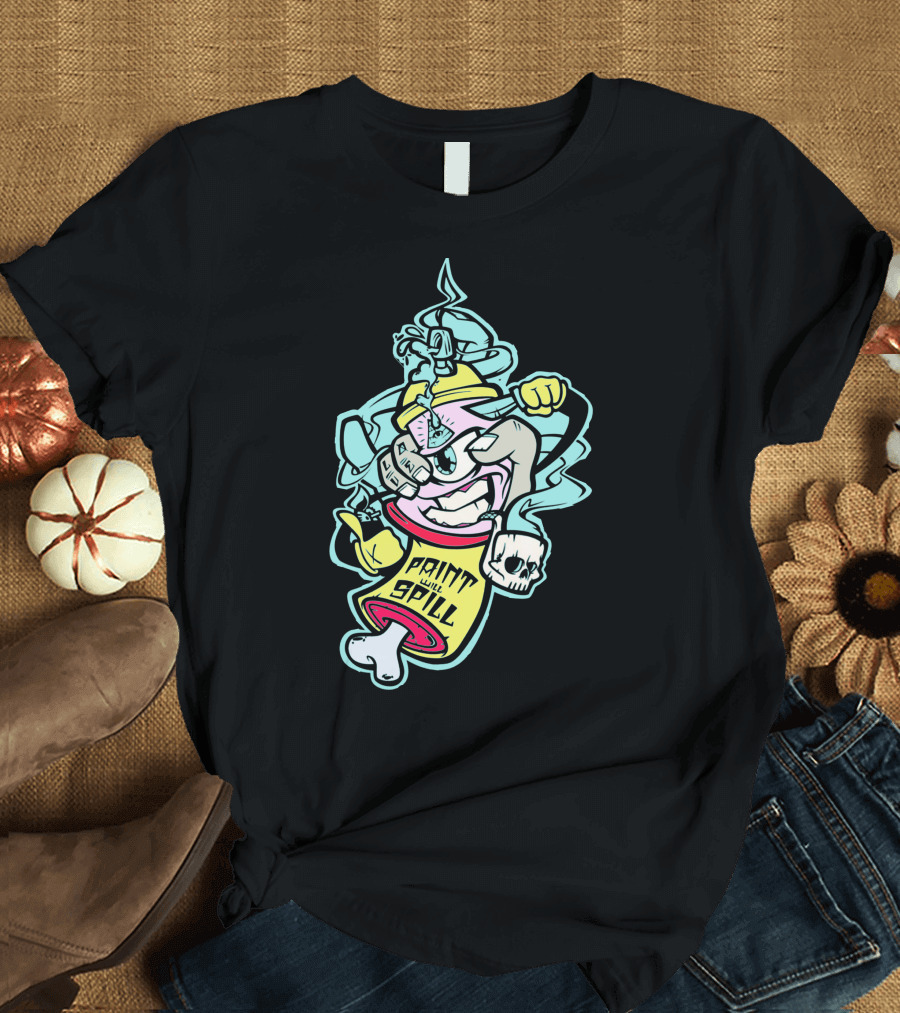 Paint Will Spill Graffiti Character with Skull and Spray Can Adventure T-Shirt
