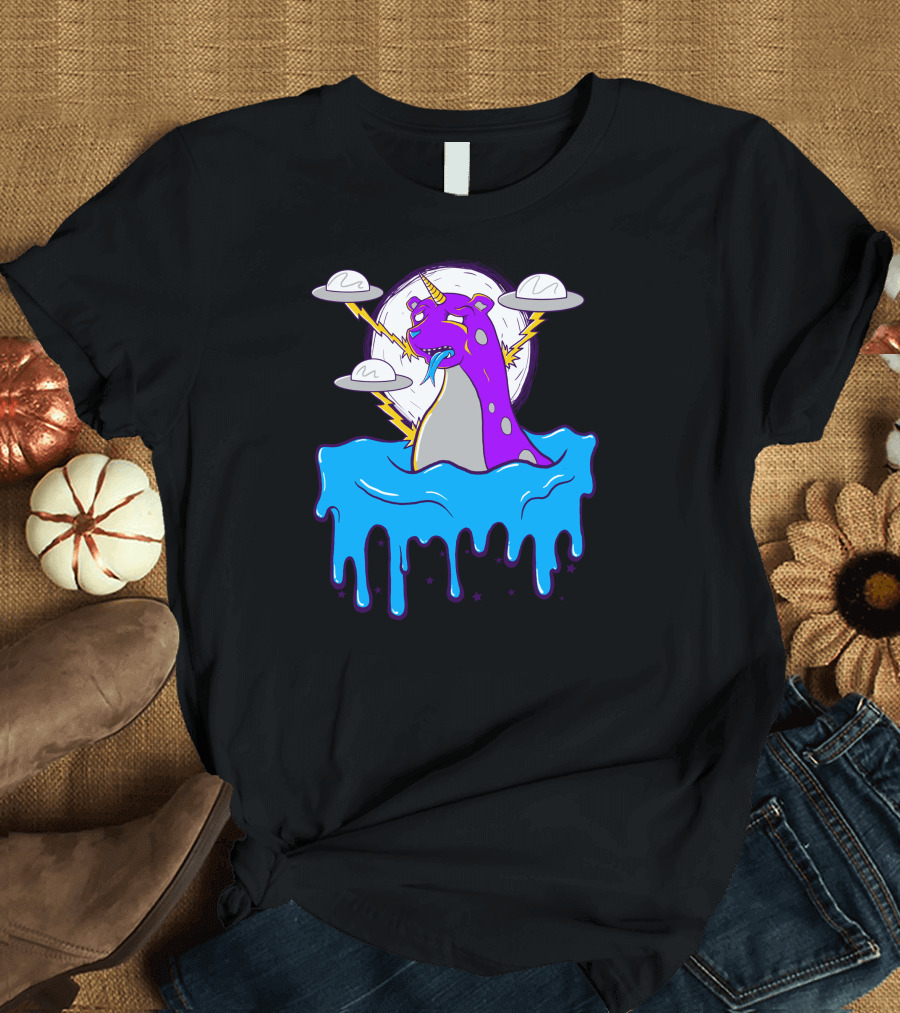 Beargon Vs Alien Spaceships in Dripping Cosmic Showdown T-Shirt