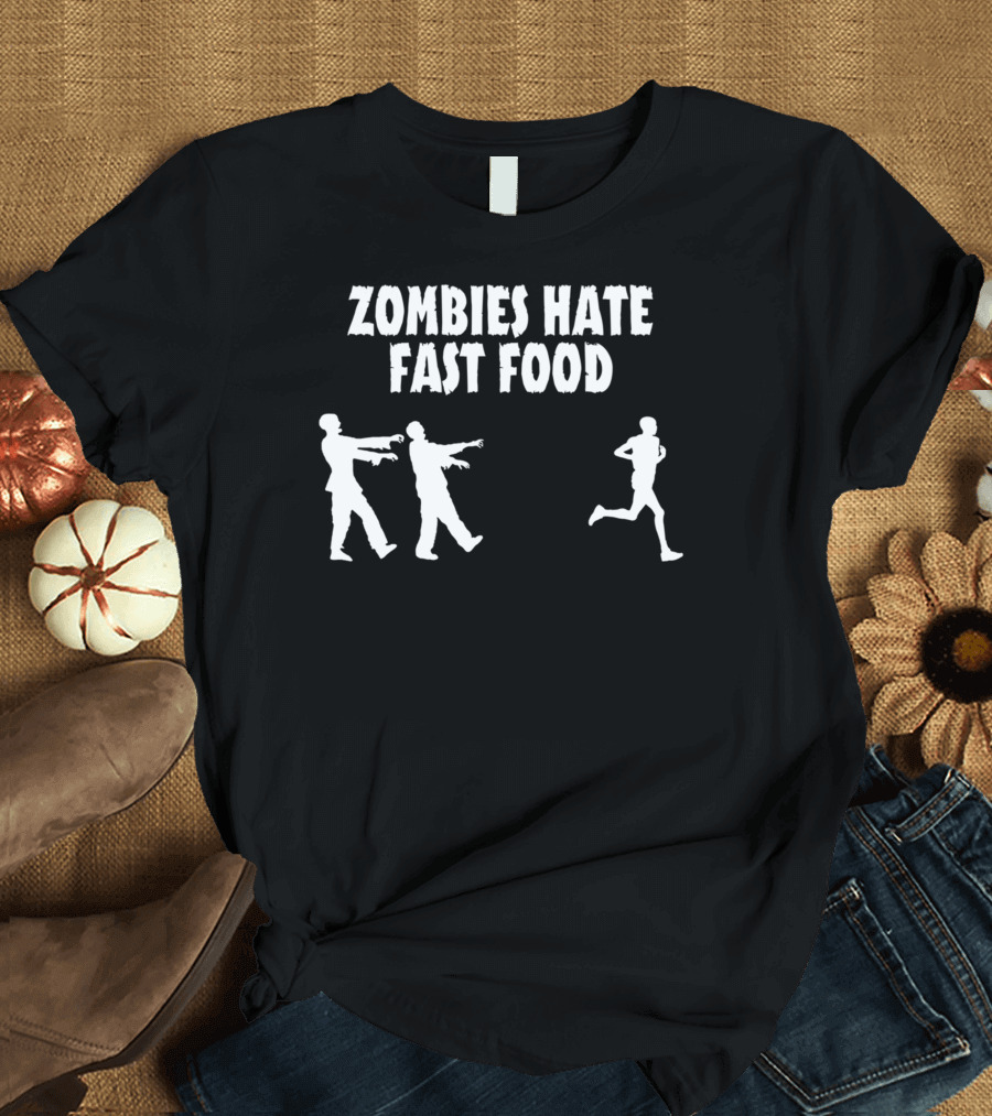 Zombies Hate Fast Food Silhouettes Chase Scene T-Shirt