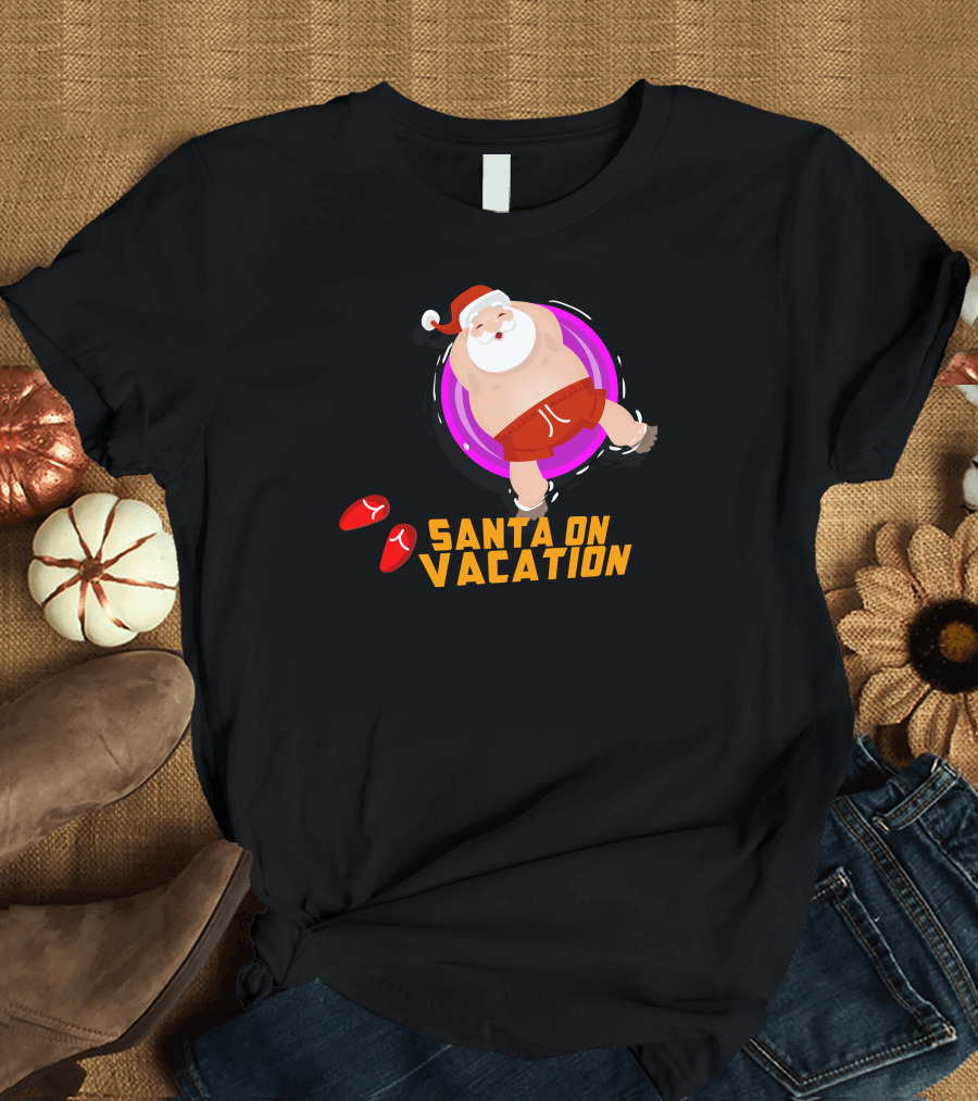 Santa Claus On Vacation Beach Tubing Relaxation T-Shirt