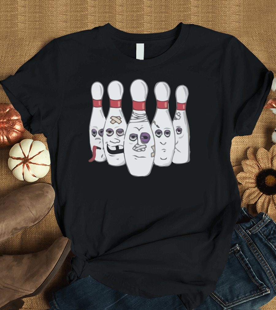 Beat Up Bowling Pins Cartoon Face Expressions T-Shirt