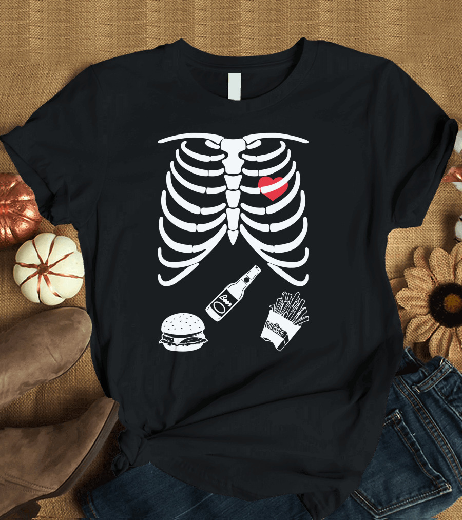 Happy Burger Fries Soda Ribcage Heart T-Shirt