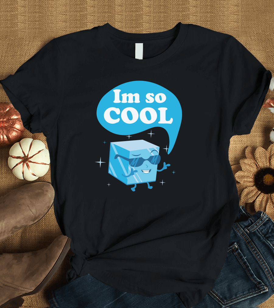 Im So Cool Ice Cube Character in Sunglasses with Blue Speech Bubble T-Shirt