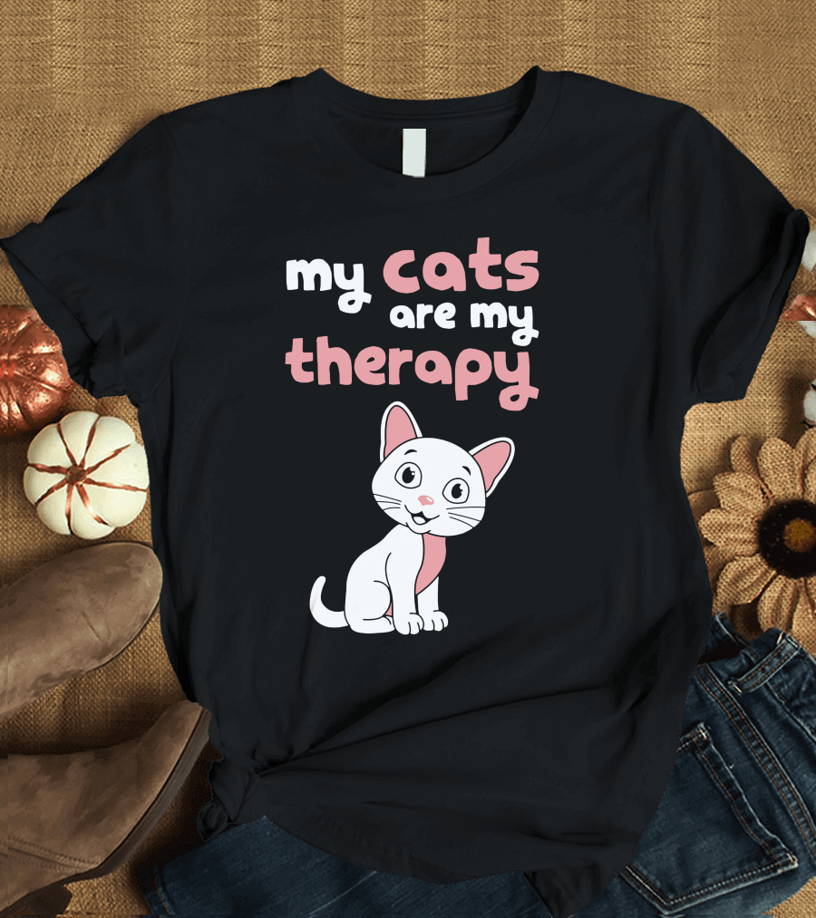 My Cats Are My Therapy Cute Cartoon Cat T-Shirt