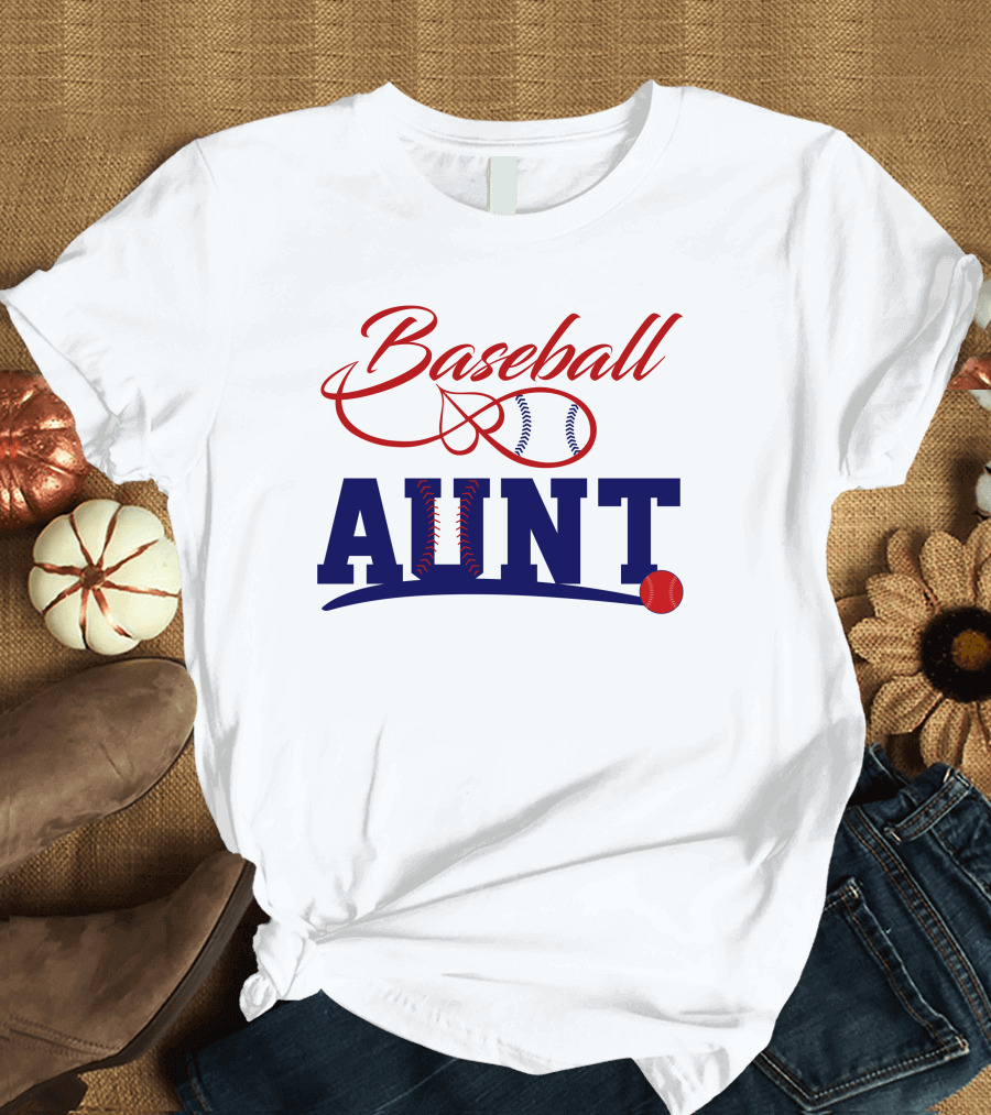 Baseball Aunt with Red and Blue Baseball Stitching T-Shirt