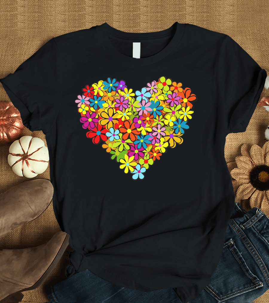 Colorful Heart Shaped Flower T-Shirt